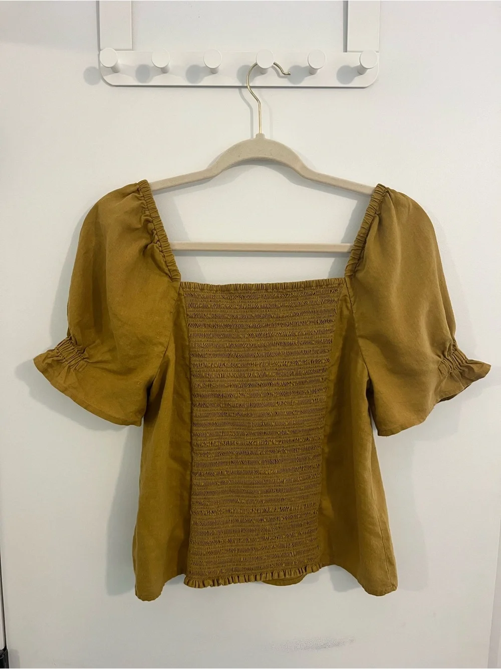 Madewell Gold Square Neck Blouse with Puff Sleeves - Size 4/fits like 6